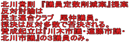 議員定数 ２議席削減案 提案。 反対討論は 民主連合クラブ議員。 採決は反対多数。